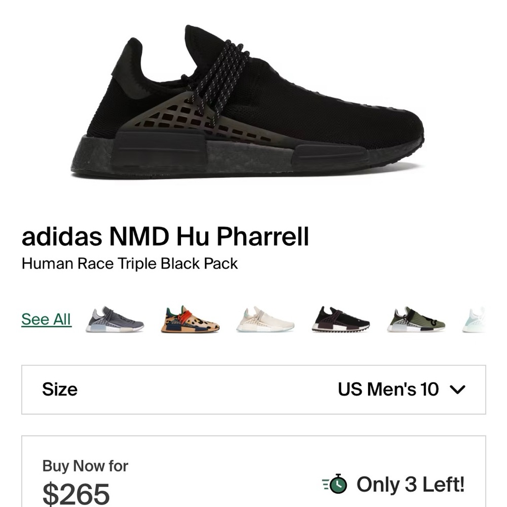 Adidas NMD Hu Pharrell Triple Black Sneakers